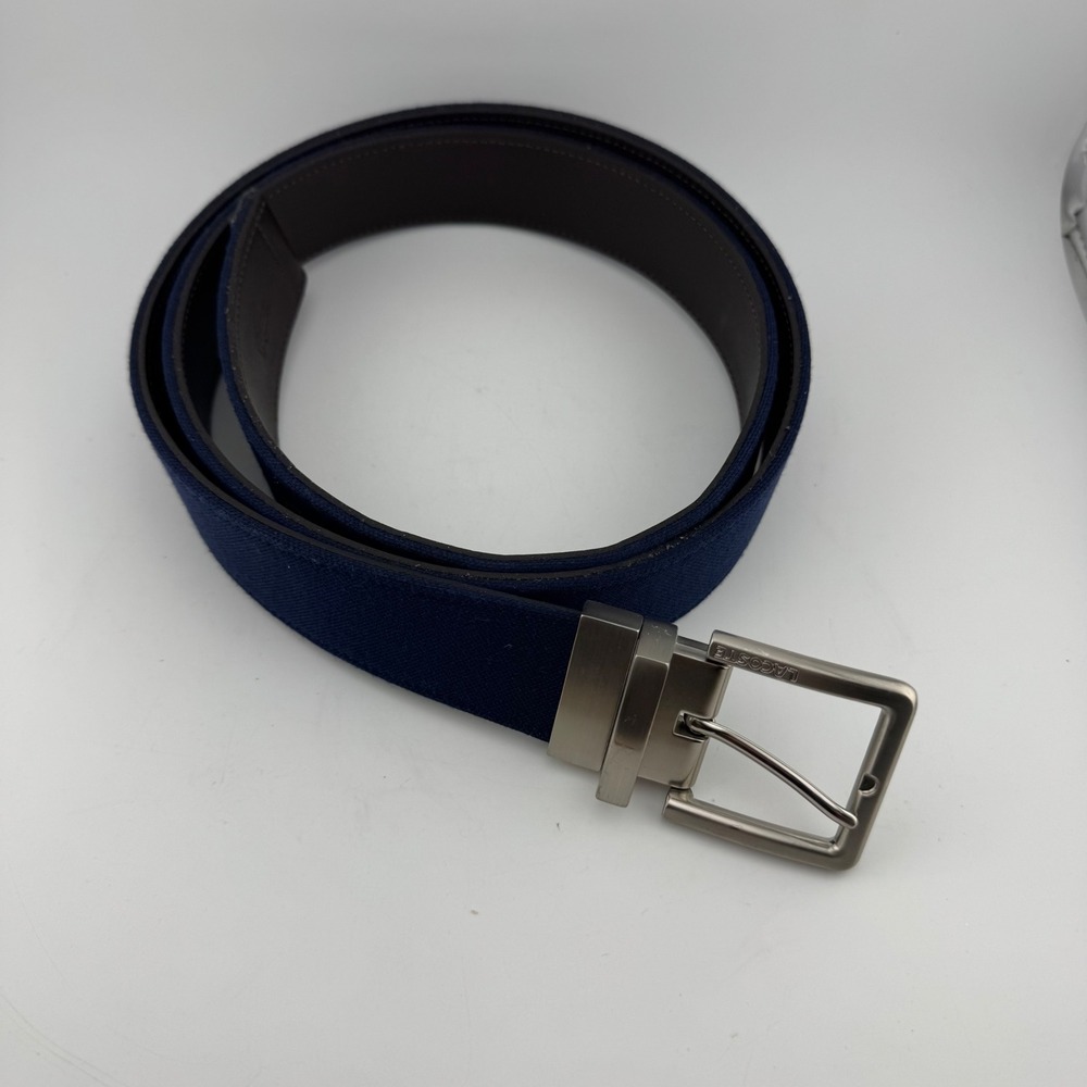 Lacoste Reversible Belt Size 42 Navy Blue Brown Canvas Leather 25108